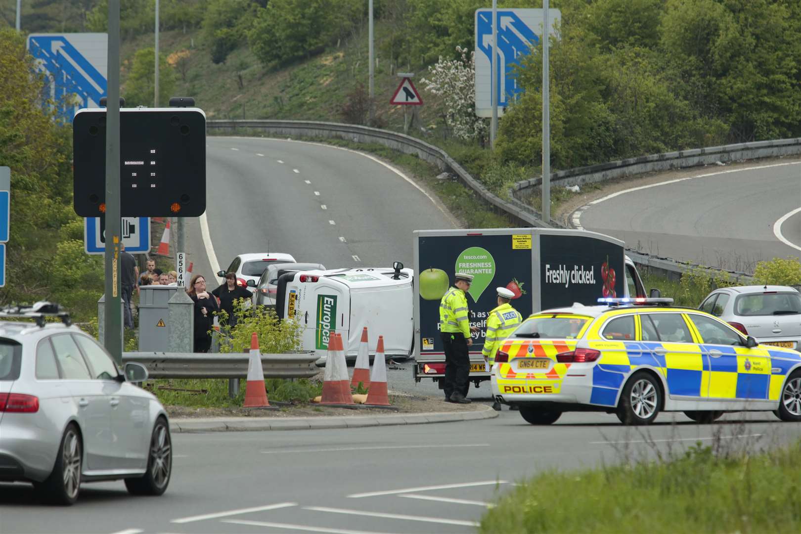 The scene on the M20 slip road