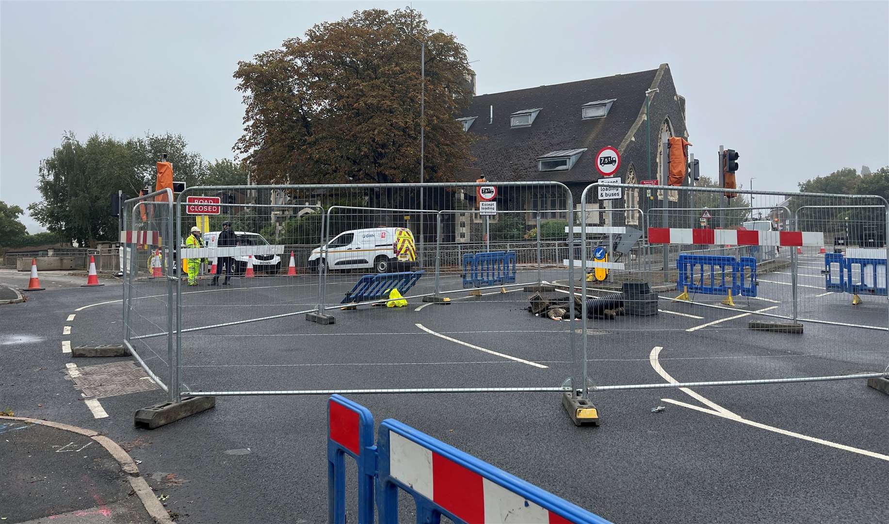 A sinkhole has opened up next to the George and Dragon pub