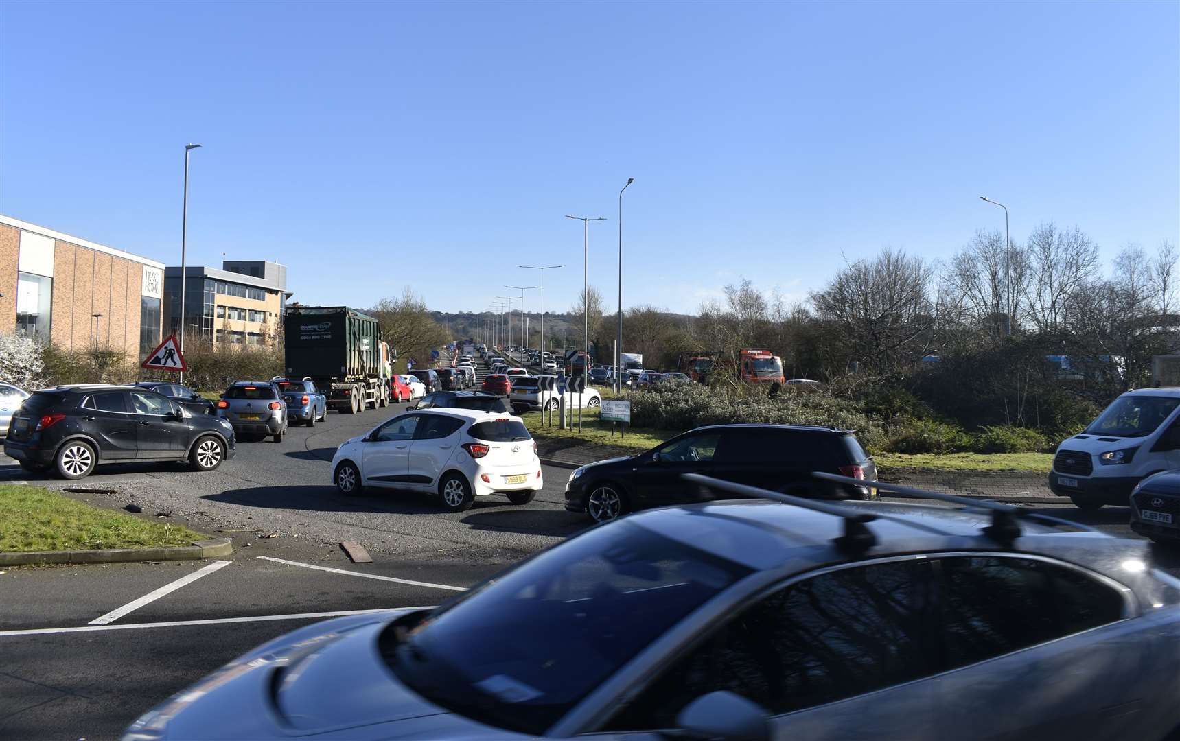 Traffic on the A249 roundabout at Bearsted Road leading to the M20