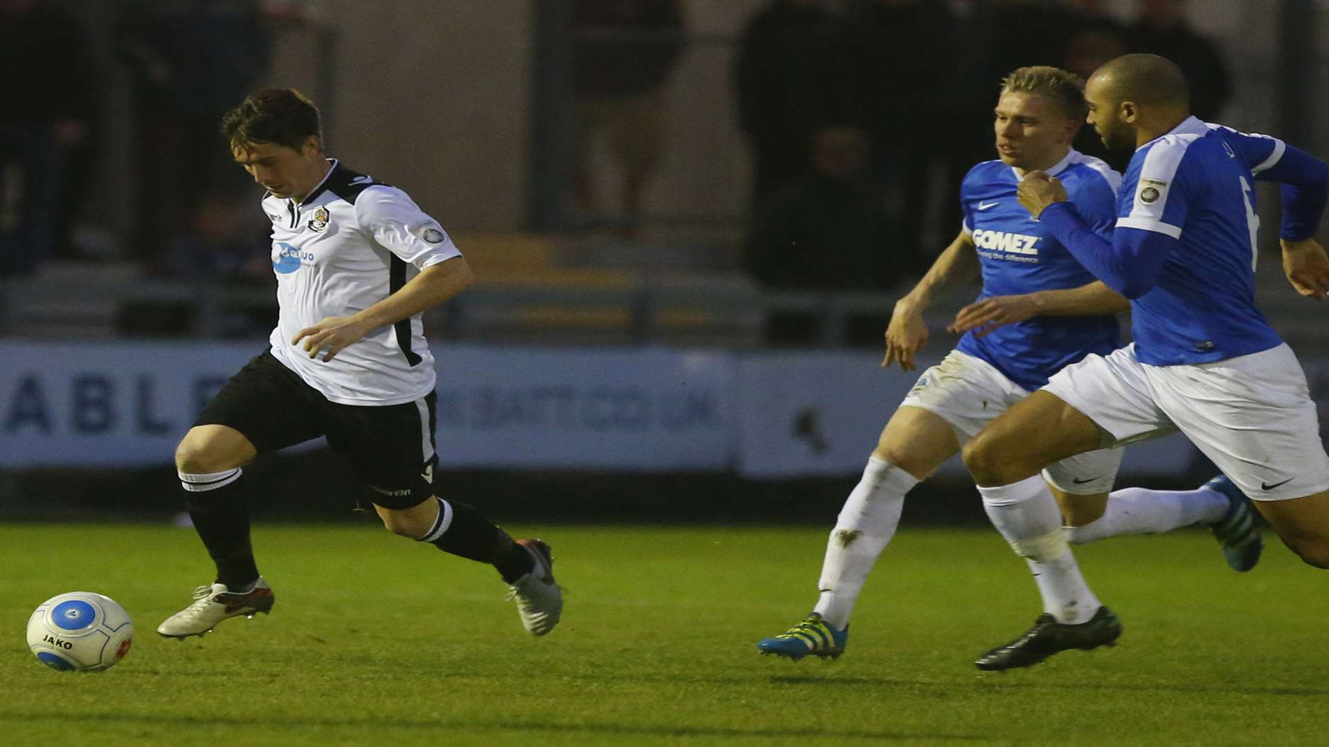 Lee Noble strides forward for Dartford against Dover. Picture: Andy Jones