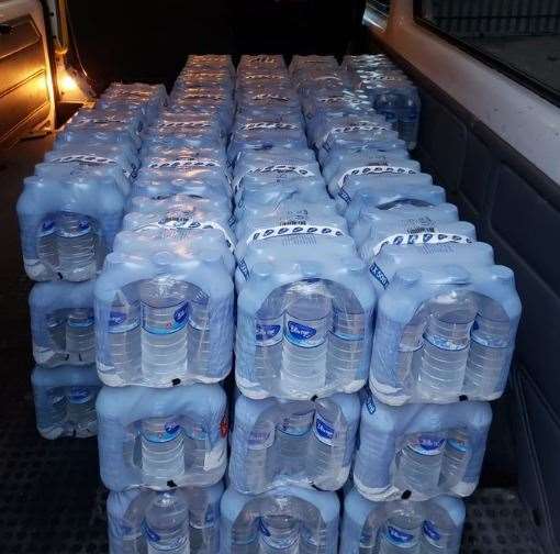 Khalsa Aid has thousands of bottles of water for stranded truckers. Picture twitter