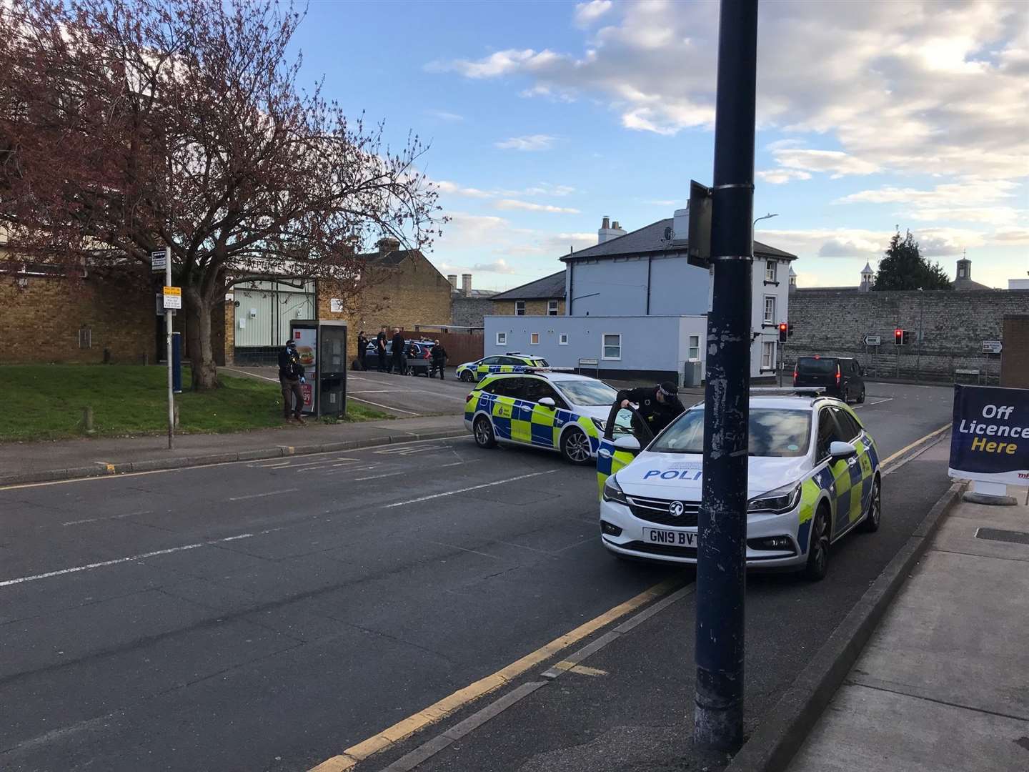 Police in Boxley Road at its junction with James Street last Saturday