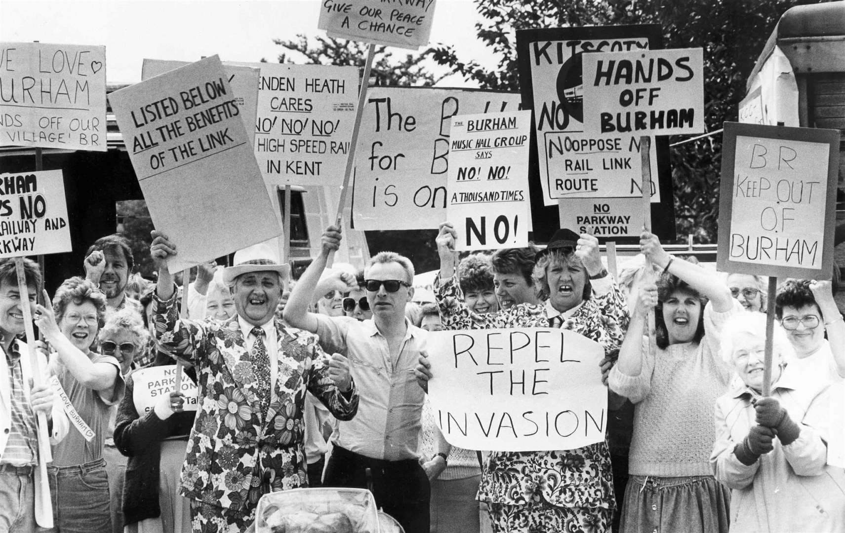 Burham people in 1989 protesting against the planned Channel Tunnel Rail Link route, which would run south of their village