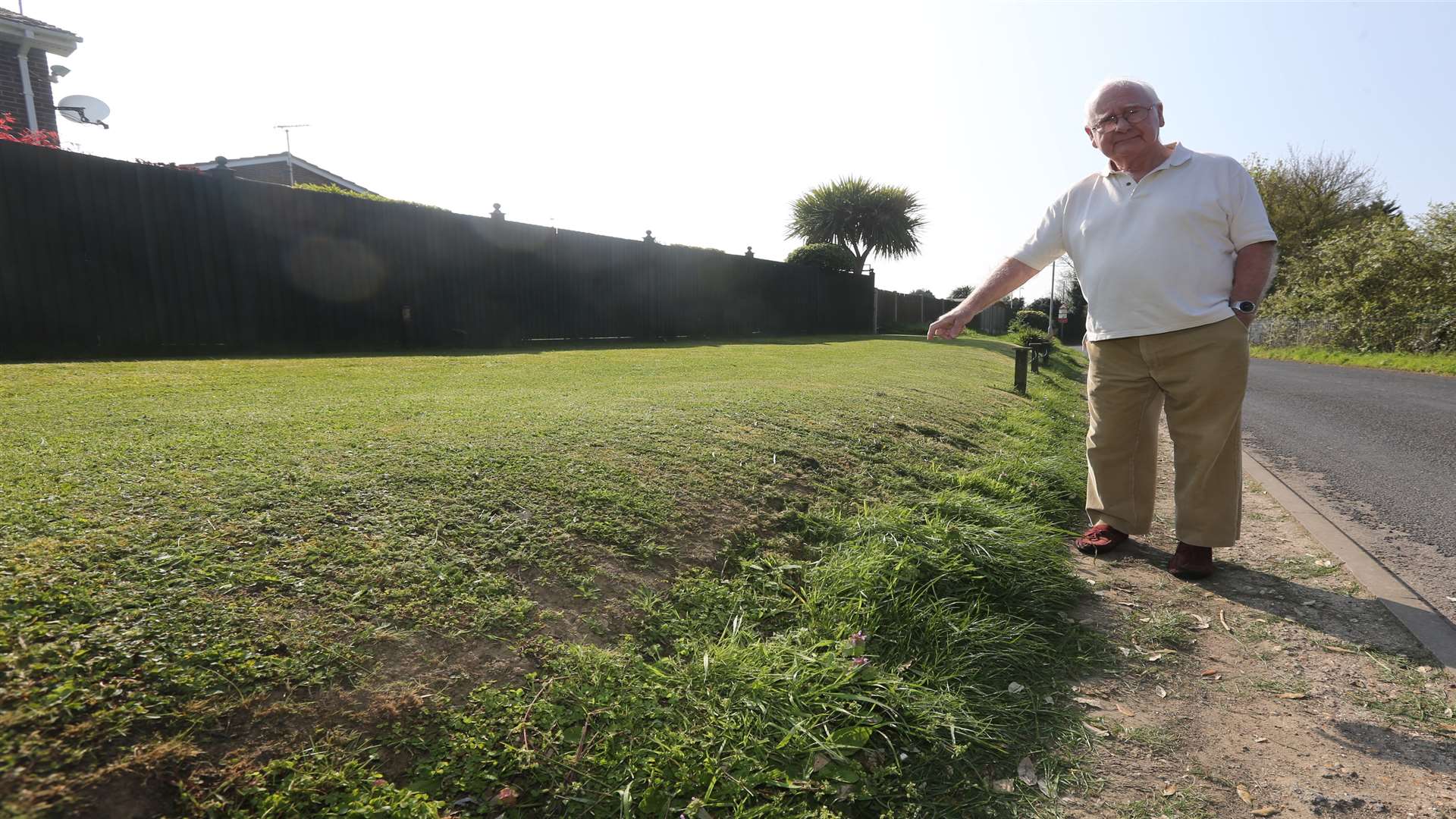 Keith Endacott shows what the public believe is a grass verge but is his private land.