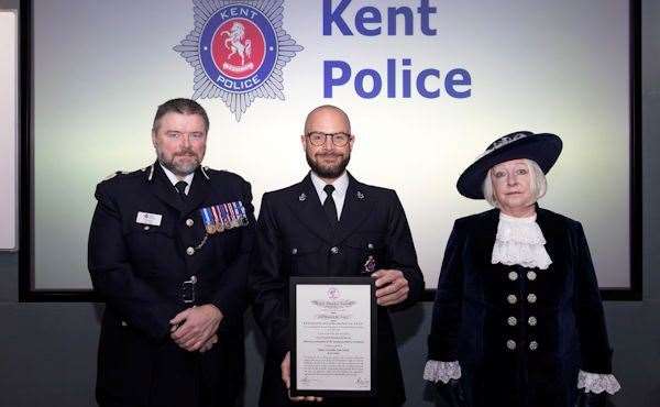 PC Tom Vinall was honoured for his role in saving a vulnerable woman at a derelict property in Gillingham. Picture: Kent Police