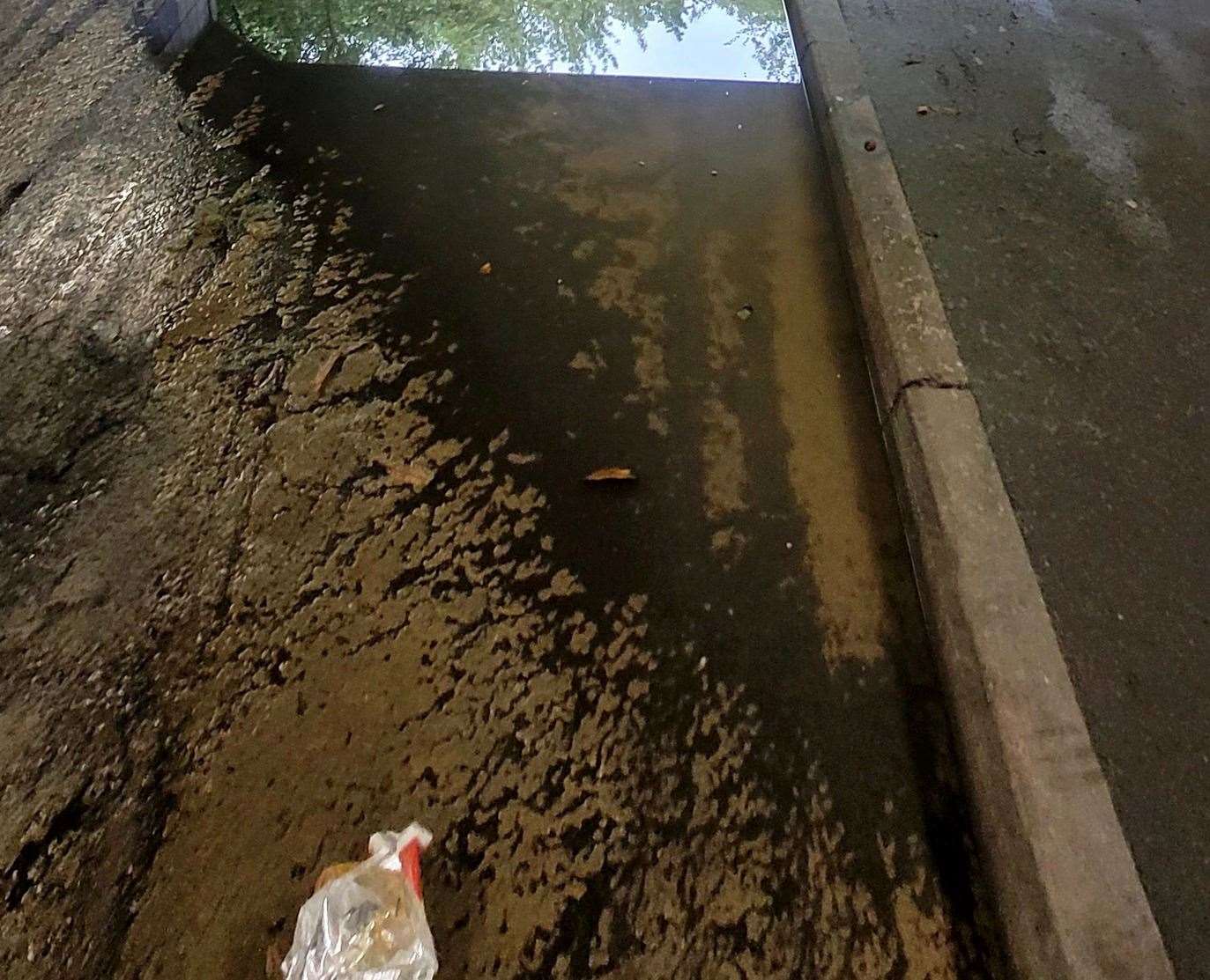 Sewage was seen under the tunnel by the Holiday Express in Dartford this morning