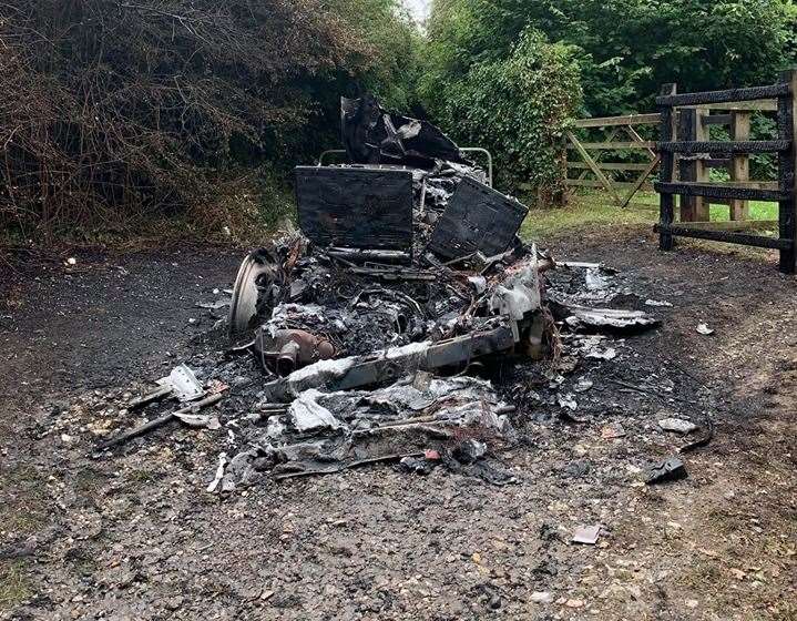 The Range Rover, abandoned in Lower Bloors Lane, Rainham, was destroyed by fire