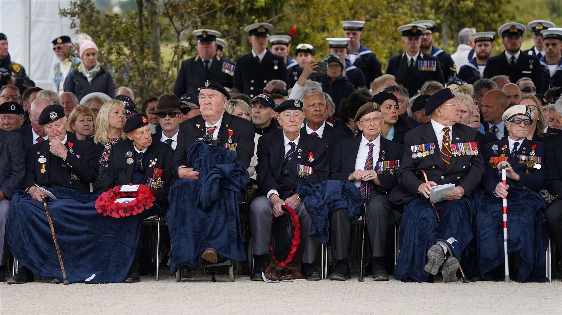 Veteran gathered at the British Normandy Memorial in Ver-sur-Mer (Gareth Fuller/PA)