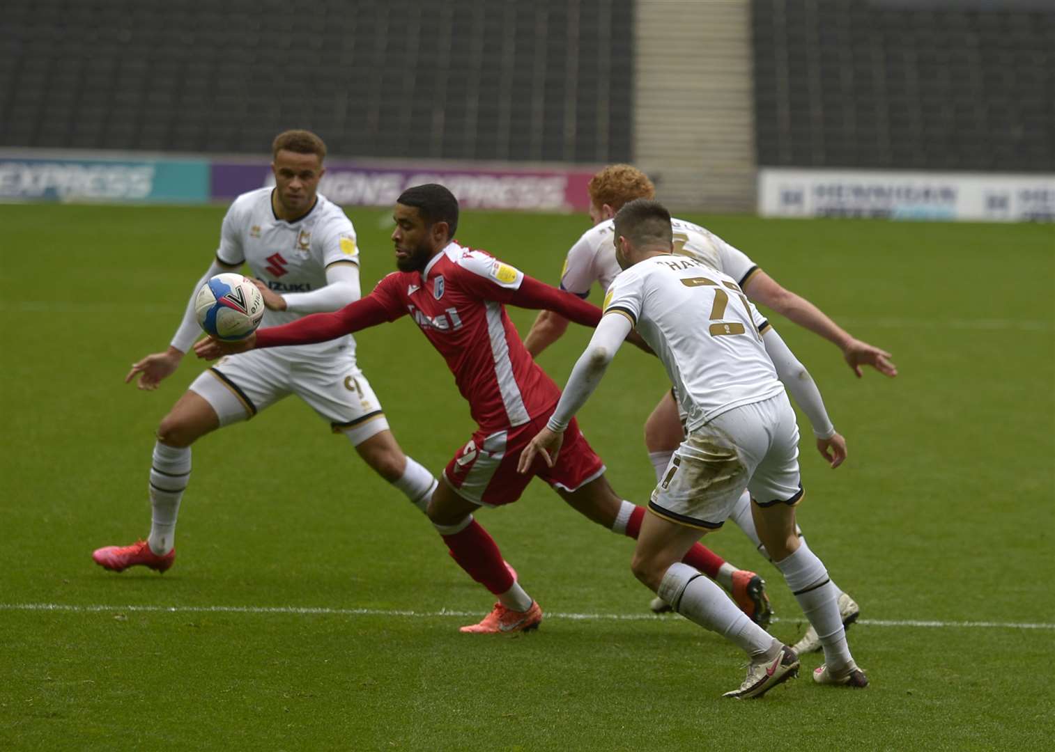 Dominic Samuel in the thick of the action Picture: Barry Goodwin