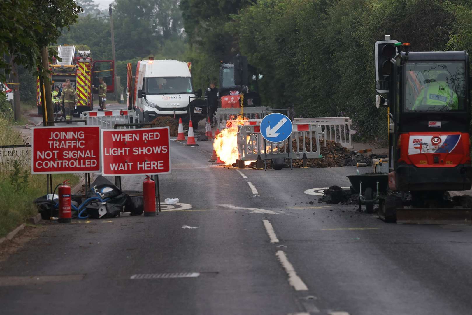 The gas main fire in Maidstone Road, Sutton Valence, near Maidstone. Picture: UKNIP