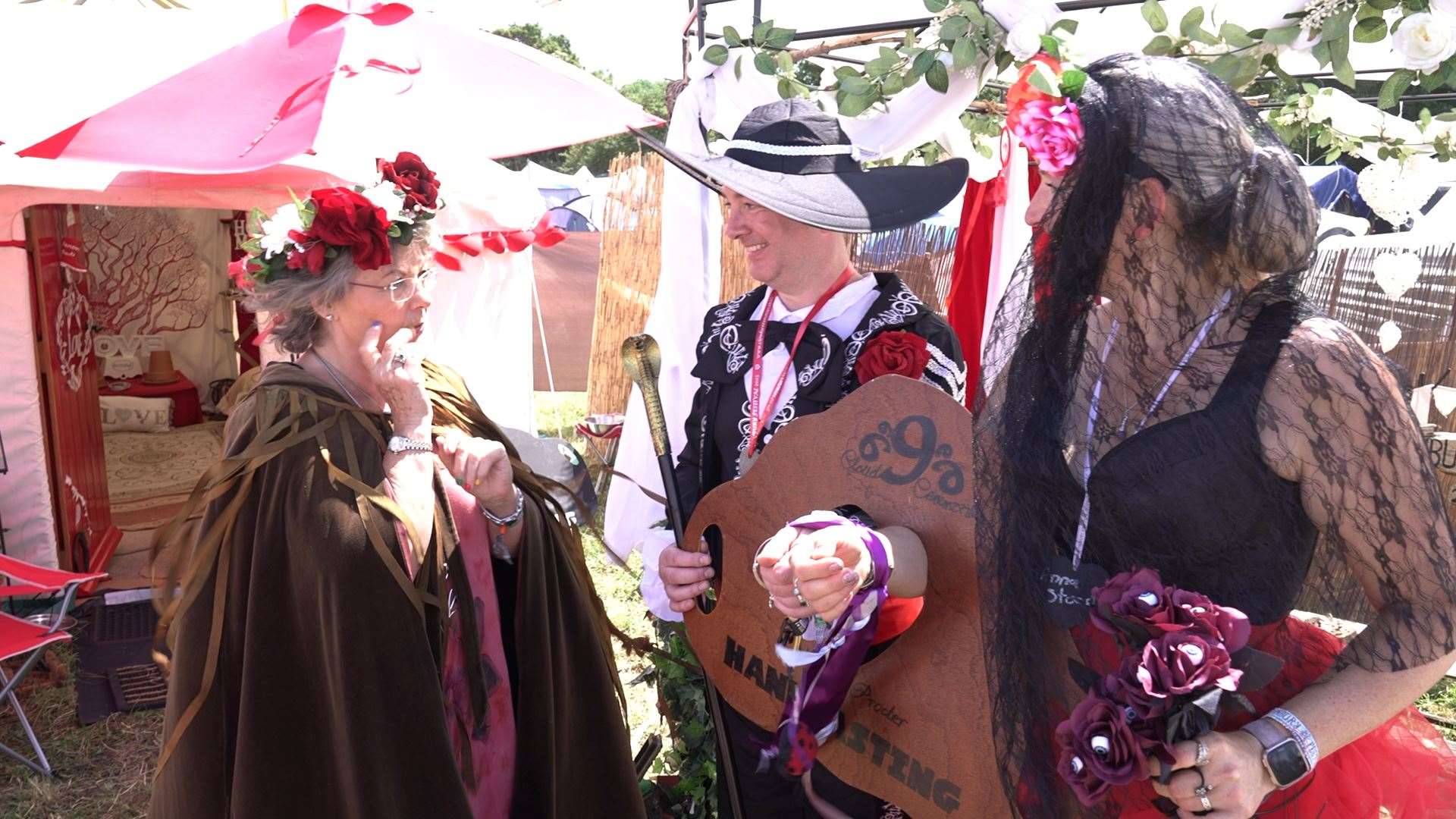 Glenda Procter (far left), the celebrant who carried out Ms Stevens and Mr Beauchamp’s handfasting ceremony (Tom Leese/PA)