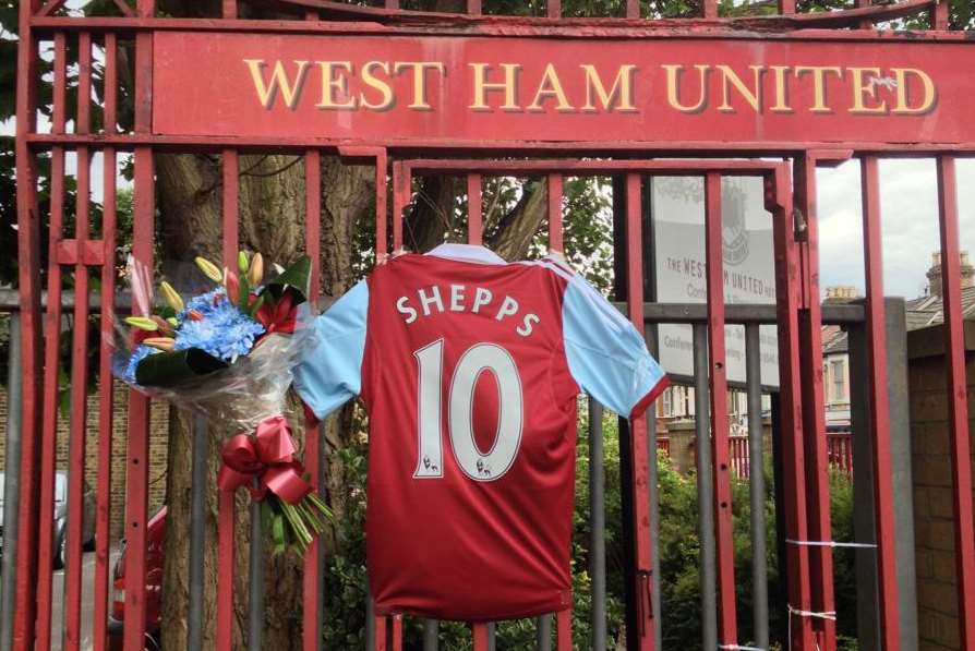 Tributes to Katie Sheppard - known as Shepps - outside West Ham's stadium