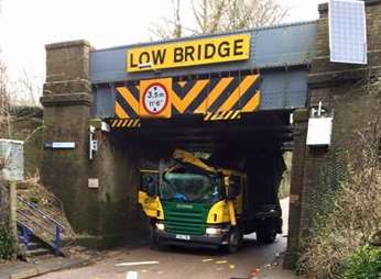 The lorry under the railway bridge at Kearsney earlier in the month