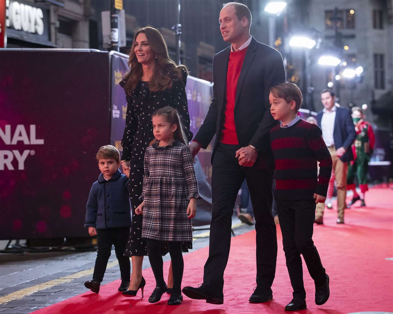 The Duke and Duchess of Cambridge and their children, Prince Louis, Princess Charlotte and Prince George attend a special pantomime performance at London’s Palladium Theatre to thank key workers and their families (Aaron Chown/PA)