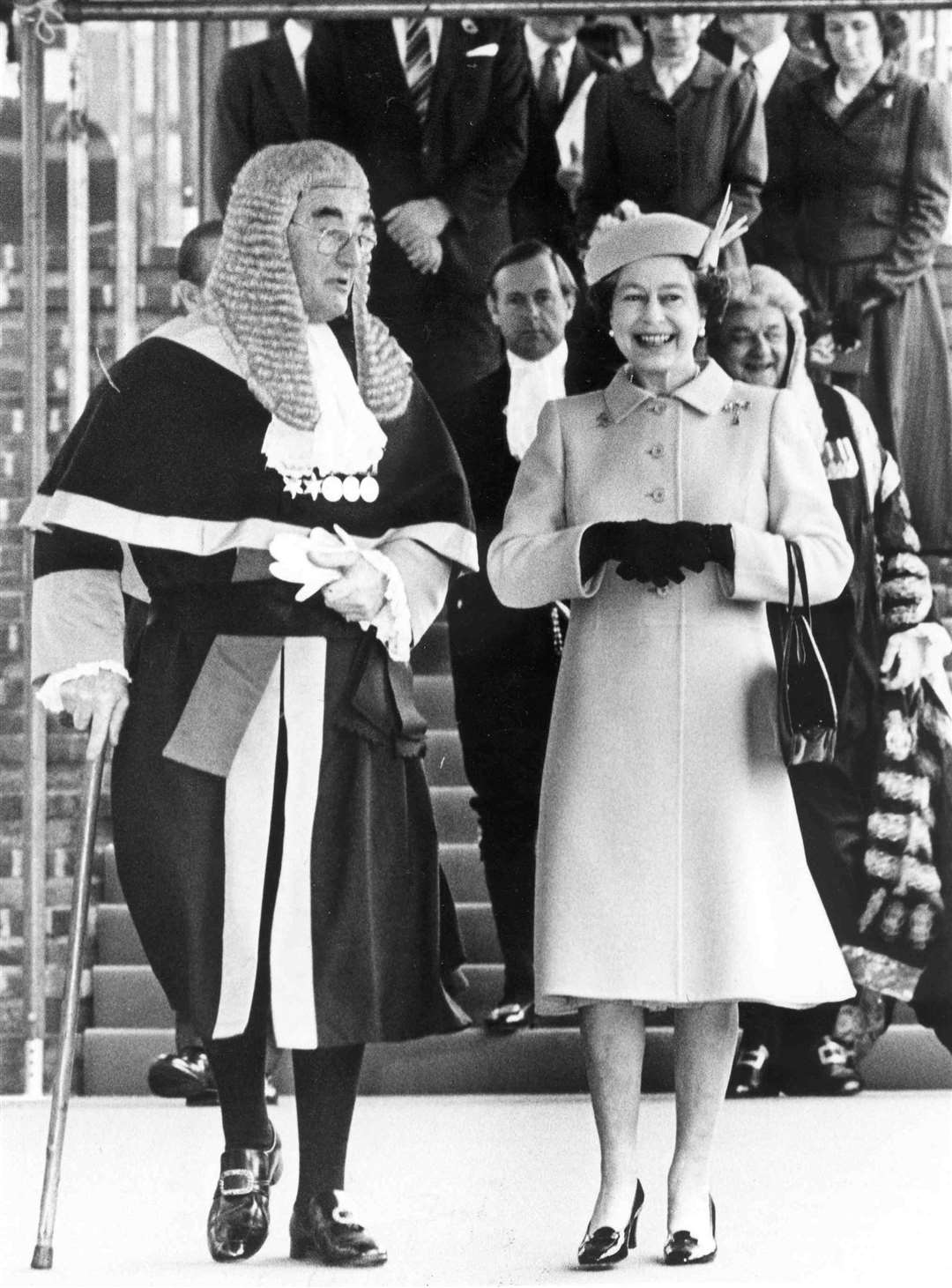 The Queen opened the Law Courts on the riverside at Maidstone in October 1984. She is pictured here with Judge John Streeter, Kent's senior circuit judge. Picture: Kent Our Century by the People Who Lived It