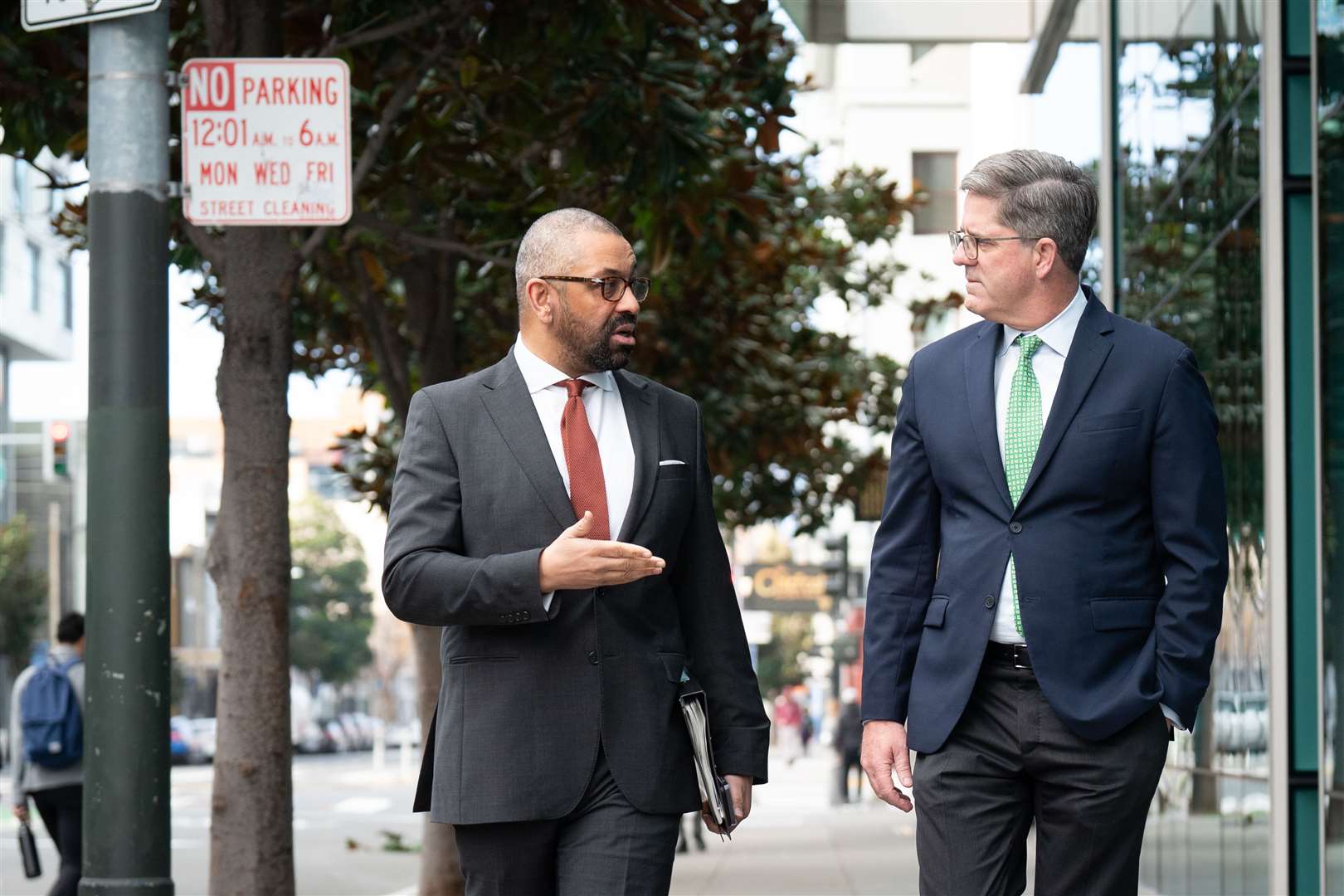 Home Secretary James Cleverly, pictured with Clint Smith, chief legal officer of the social media platform Discord, met tech giant representatives in San Francisco during his US trip (Stefan Rousseau/PA)