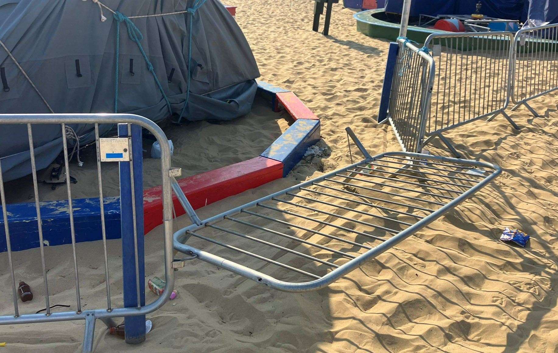 Laughing gas balloons were left on Margate beach and the fence at Kiddie's Corner was damaged. Picture: @beachMARGATE