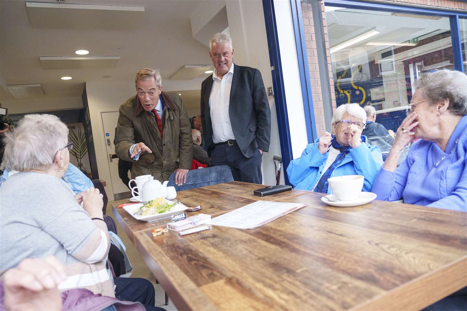 Mr Farage met customers at a cafe in Ashfield, Nottinghamshire, on June 11, where Lee Anderson, the former Tory and Independent MP, was standing as Reform candidate (Dominic Lipinski/PA)