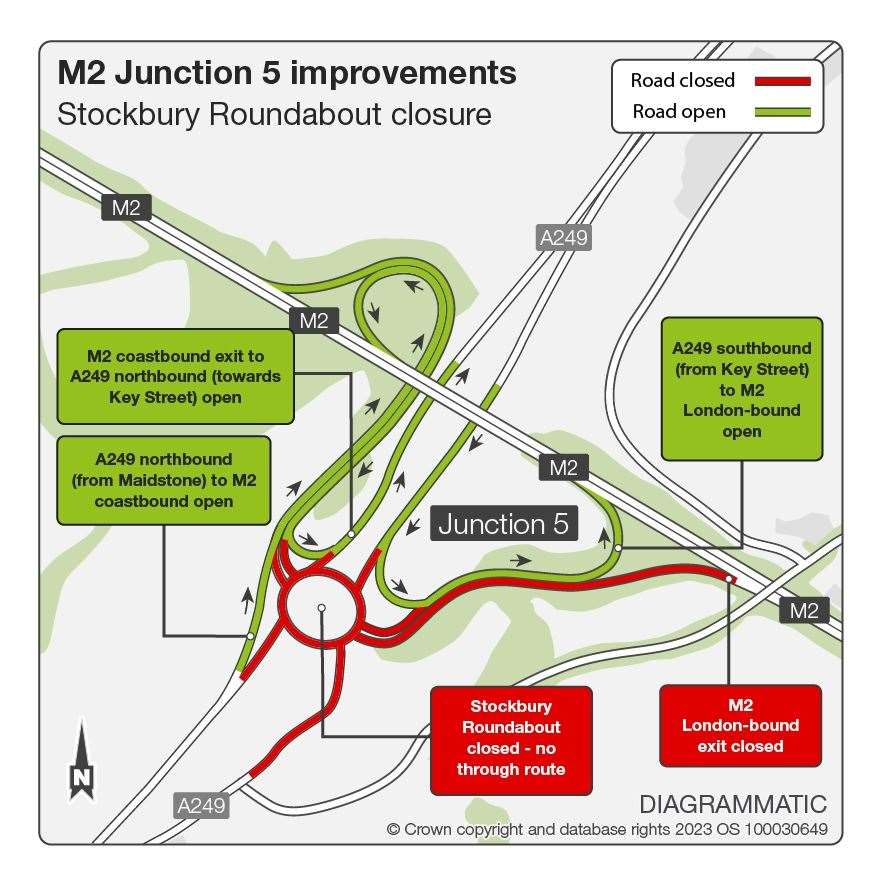 Diversions in place when the Stockbury roundabout is closed this weekend. Picture: National Highways