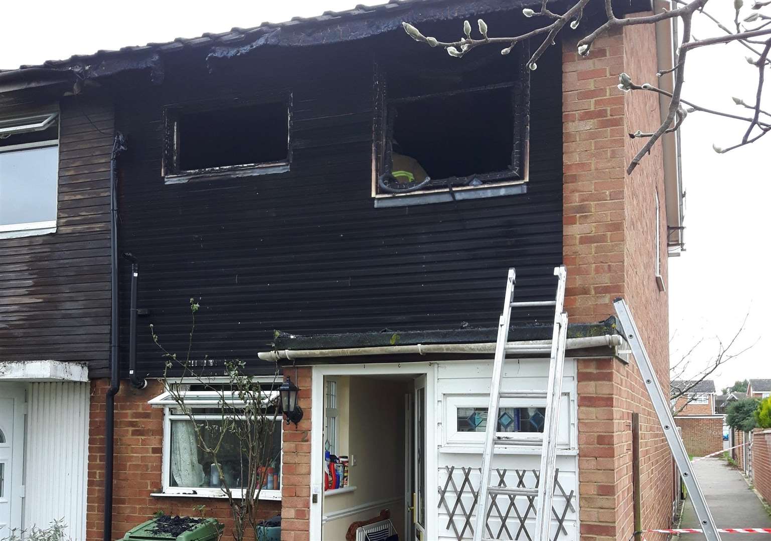 The fire-damaged home