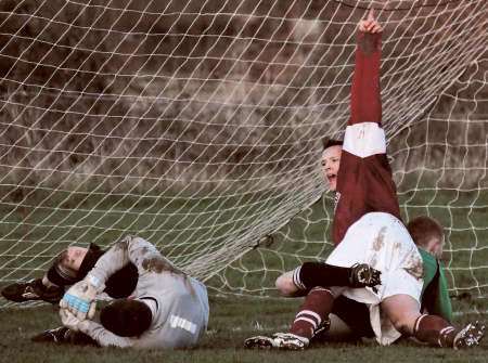 Royston Gough scores for Canterbury City against Cray Valley