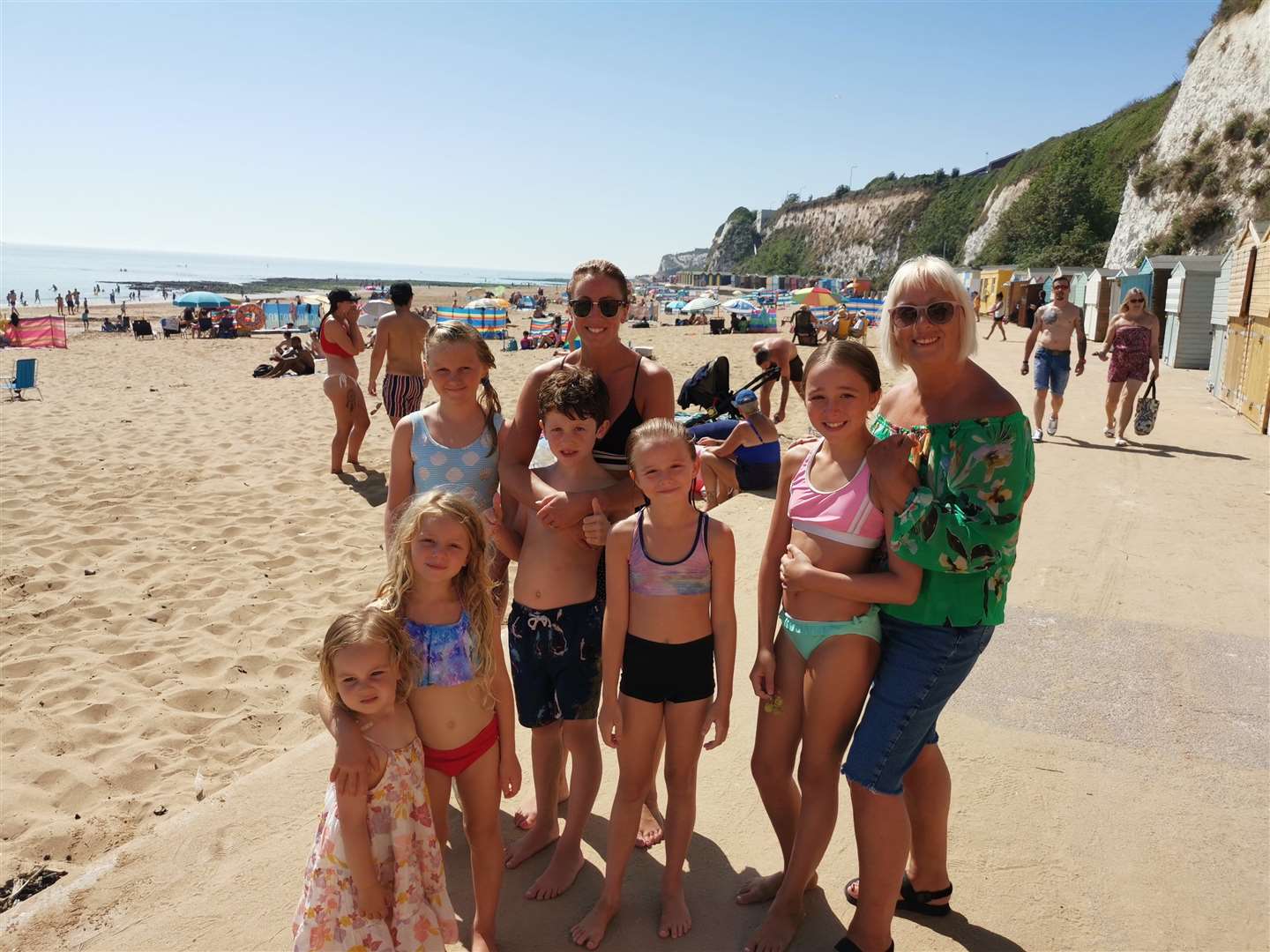 Holly Jones, with her mum, children and nieces at Stone Bay