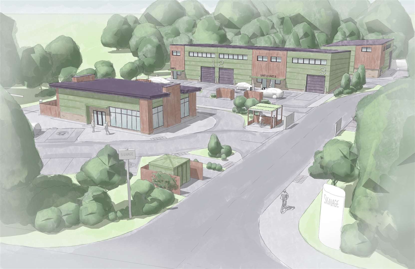 An artist's impression of the new drive-thru in Sevenoaks, with the business units to the rear