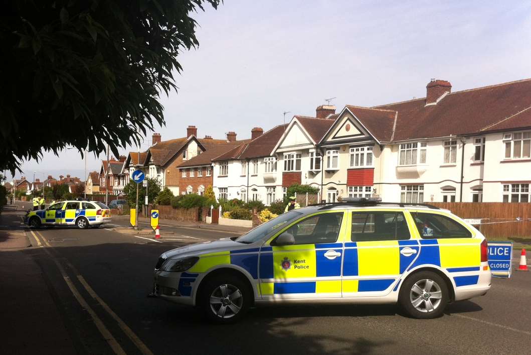 Police close a Deal road after a motorbike was involved in a crash with a car