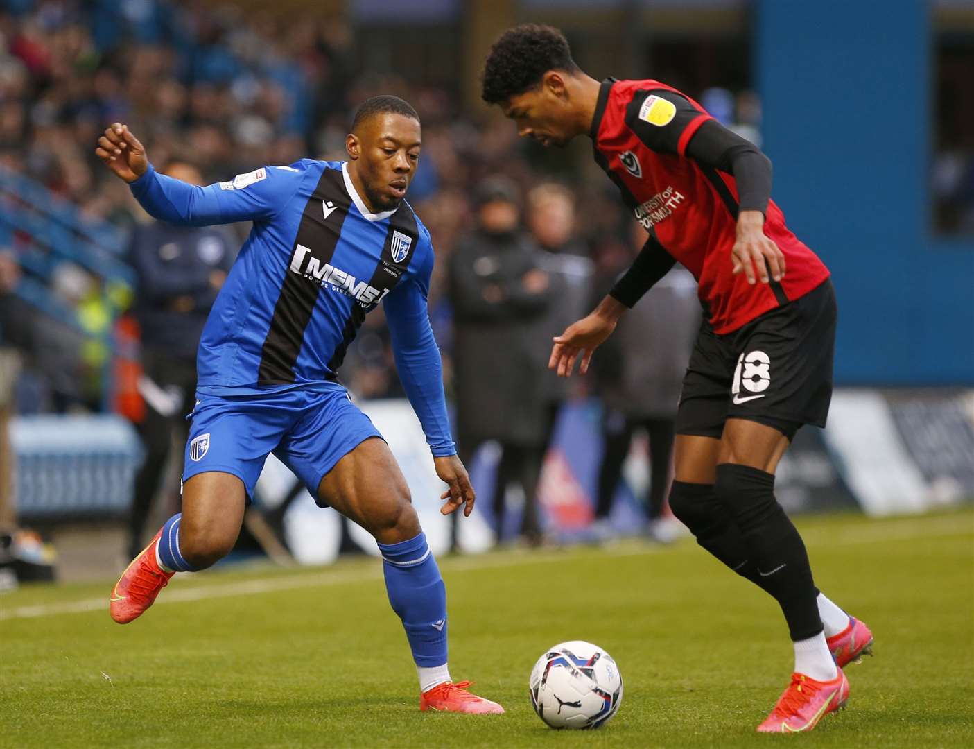 Gillingham defender Ryan Jackson gets stuck in. Picture: Andy Jones