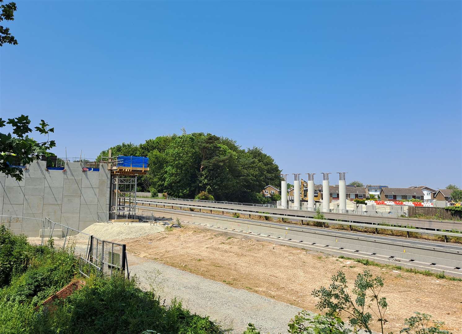 A ground level view of the bridge construction site on the south side of the A2, which will be part of the £34m bus service project