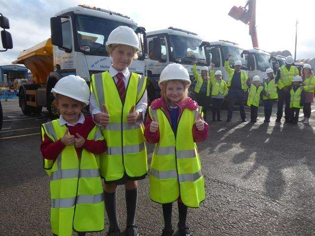 Competition winners Poppy Knight, Kitty Miller and Elise Price with the new gritters