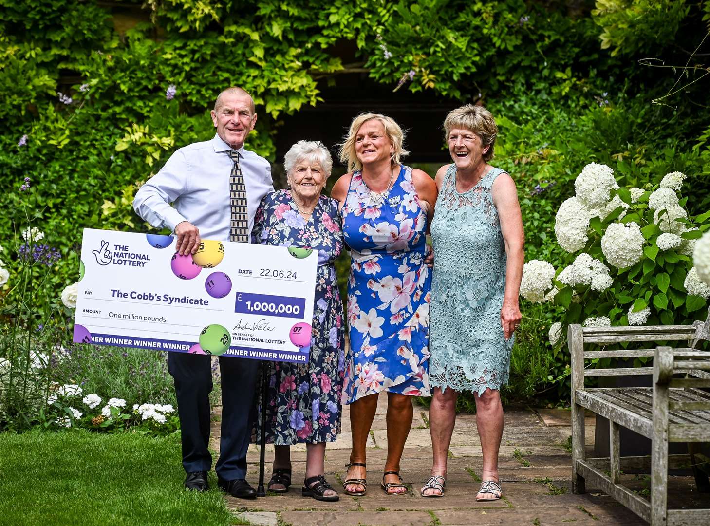 Audrey Cobb, 87, and her three children David Cobb, 67, Carol Nobbs, 55 and 60-year-old Sandra Digby, have each won a share of £1,000,000 (National Lottery/PA)