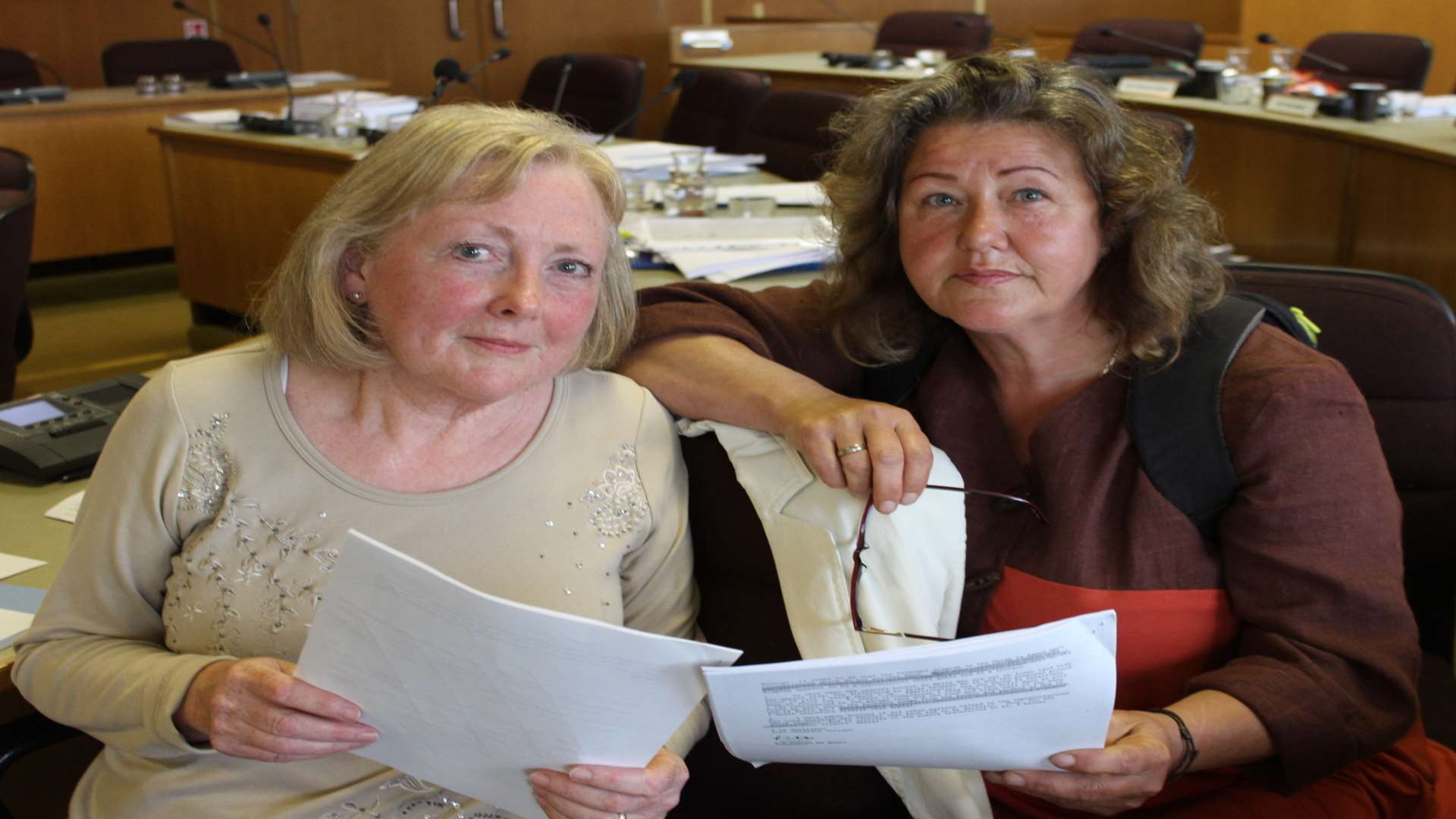 Residents Susan Holmes, left, and Dawn Franklyn at the inquiry