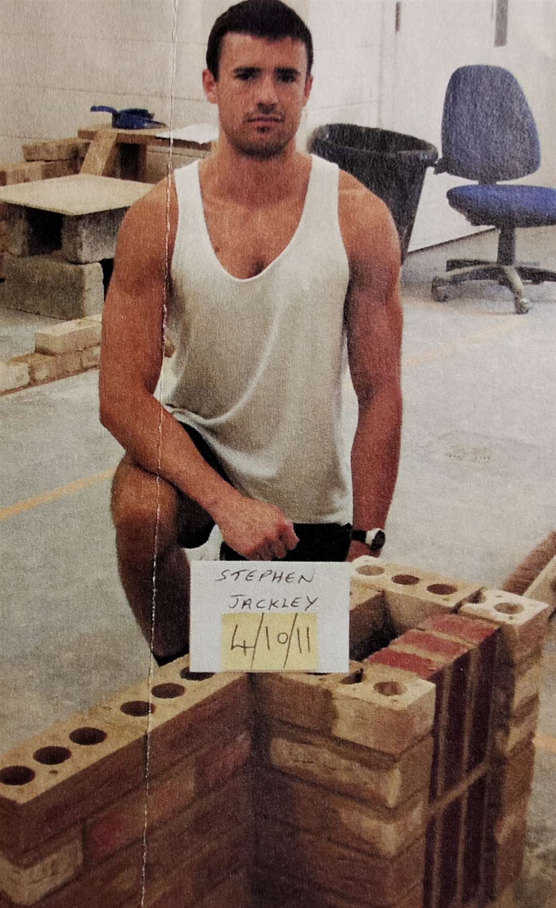 Stephen pictured in 2011, when he completed a bricklaying course