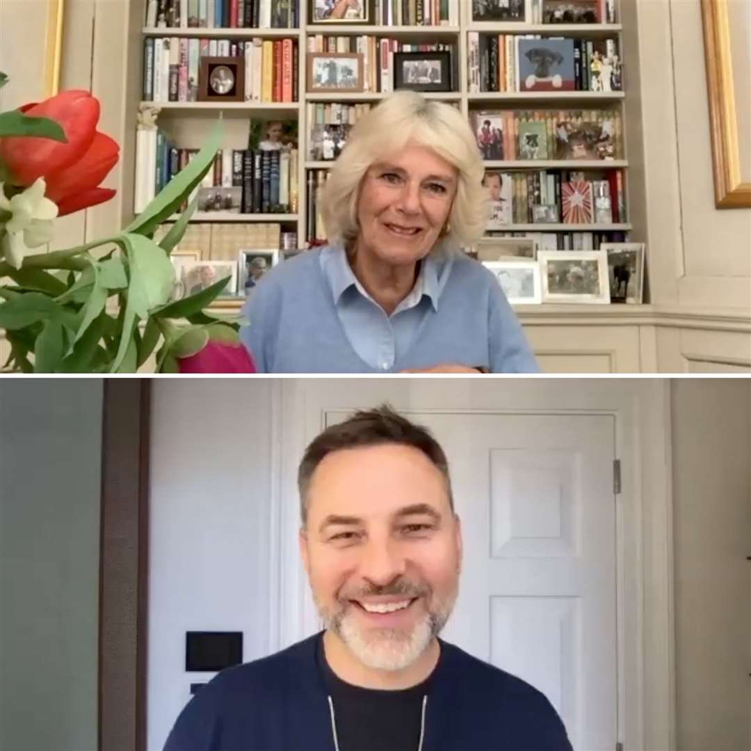 The Duchess of Cornwall and David Walliams on their video call (Clarence House/PA)