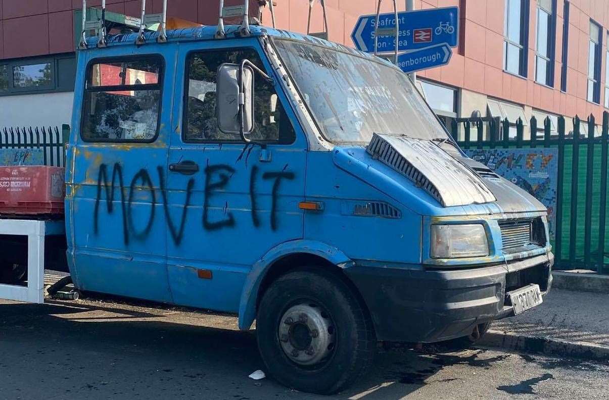 A blue van in Broad Street, Sheerness, with 'Move it' painted on its side. Picture: Daren Jamie Atkins