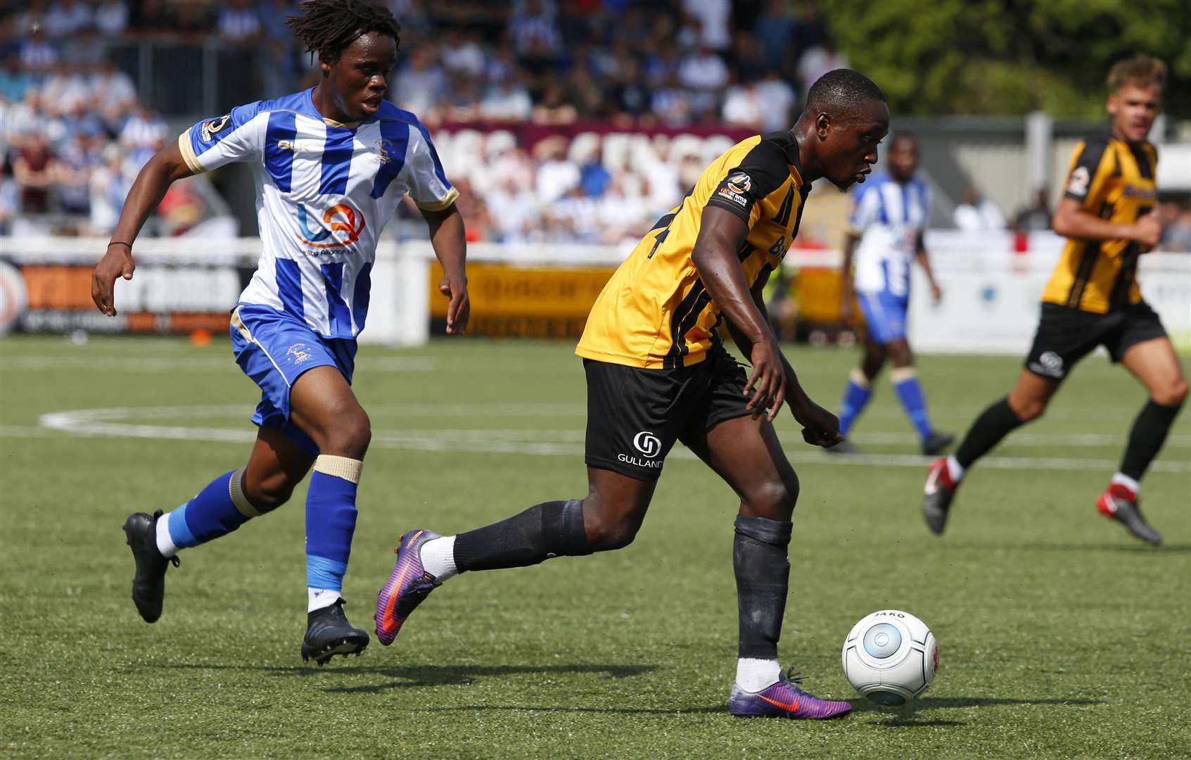 Jamar Loza runs at the Hartlepool defence Picture: Andy Jones