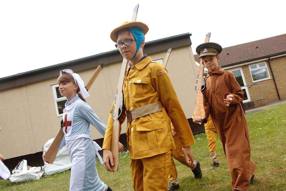 Year 5 tour guides on parade.