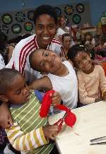 Amanda Onadeko with her children Shem, Miyka'el and Tamara at a craft workshop at Gillingham library