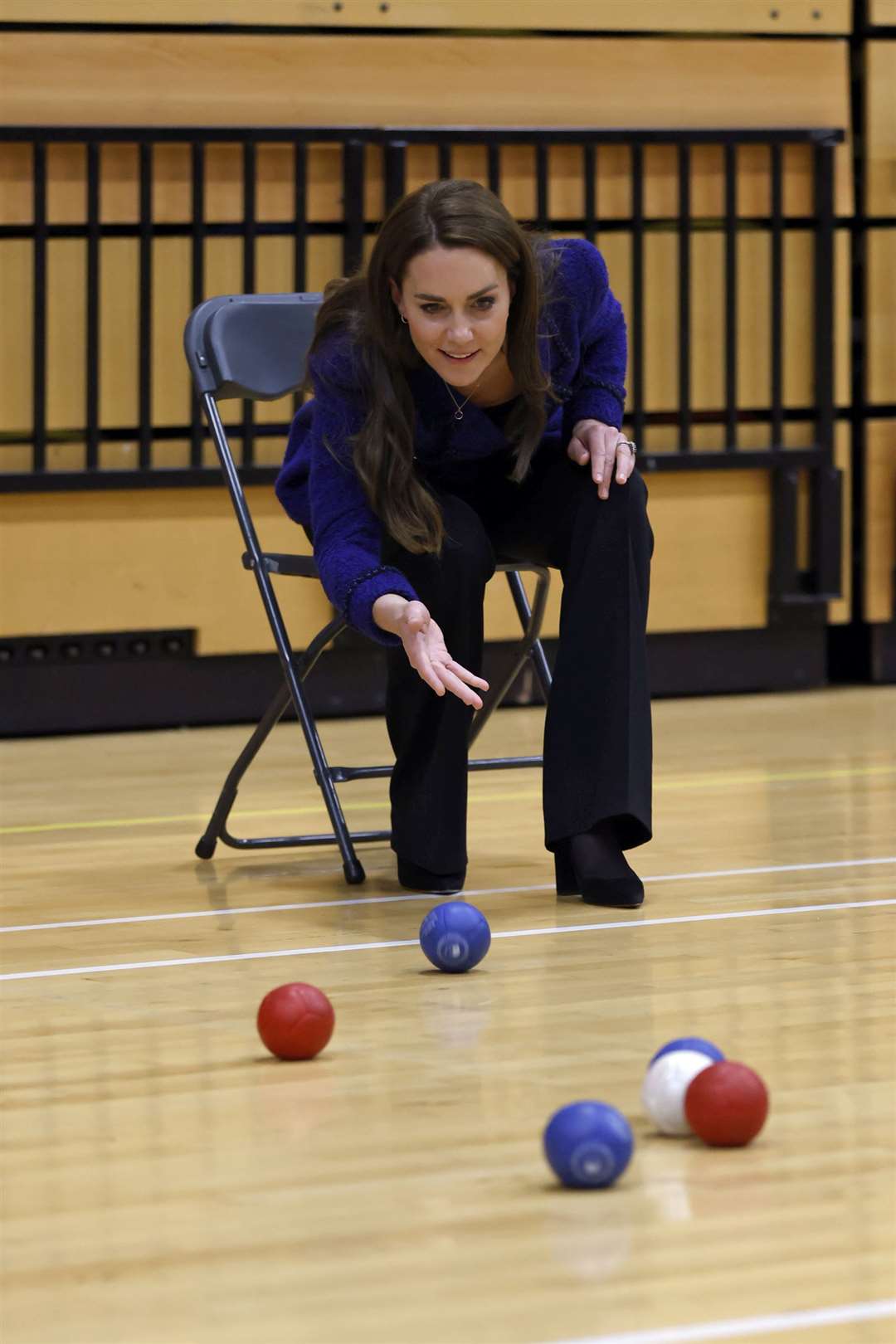 The Princess of Wales bowling during a visit to the Copper Box Arena (Heathcliff O’Malley/Daily Telegraph/PA)