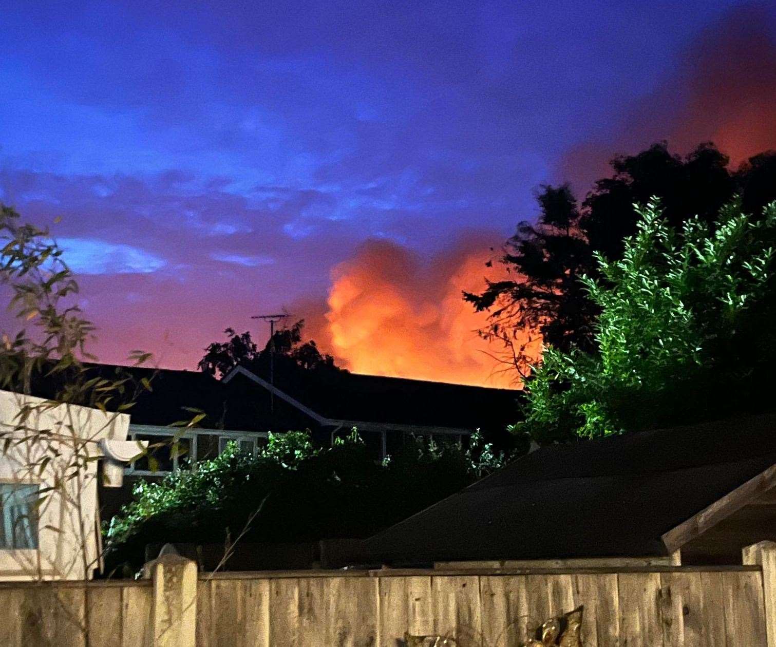 The blaze can be seen from a residential property in Boughton. Picture: Leah Stanger