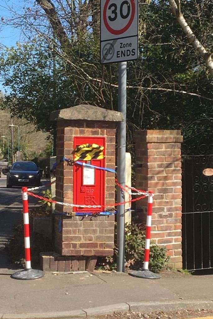 The damaged postbox in Bearsted before its removal
