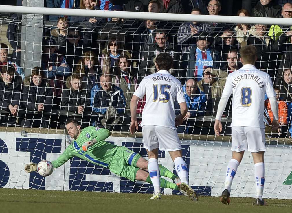 Stuart Nelson keeps out a Scunthorpe shot Picture: Barry Goodwin