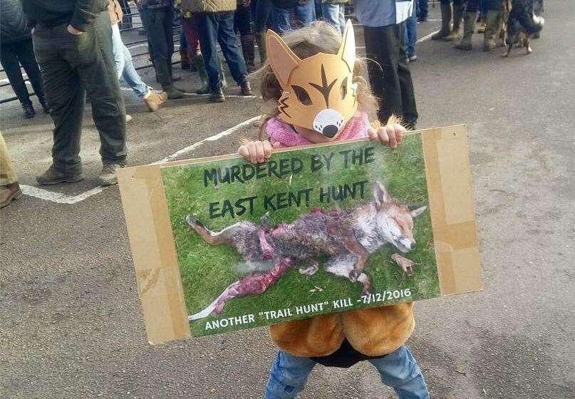 A young fox hunting protester in Elham in 2019