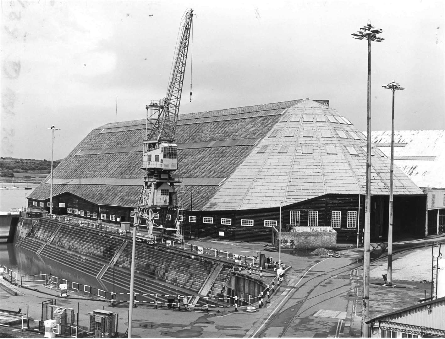 Number 3 slip at Chatham Historic Dockyard pictured in 1985. The magnificent timber framed building was completed in 1838 and is among 45 scheduled ancient monuments at the dockyard