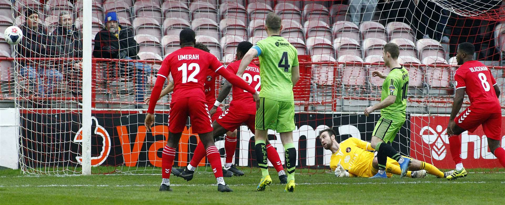 Adam Marriott puts an early chance wide for King's Lynn at Ebbsfleet. Picture: Sean Aidan FM26478985