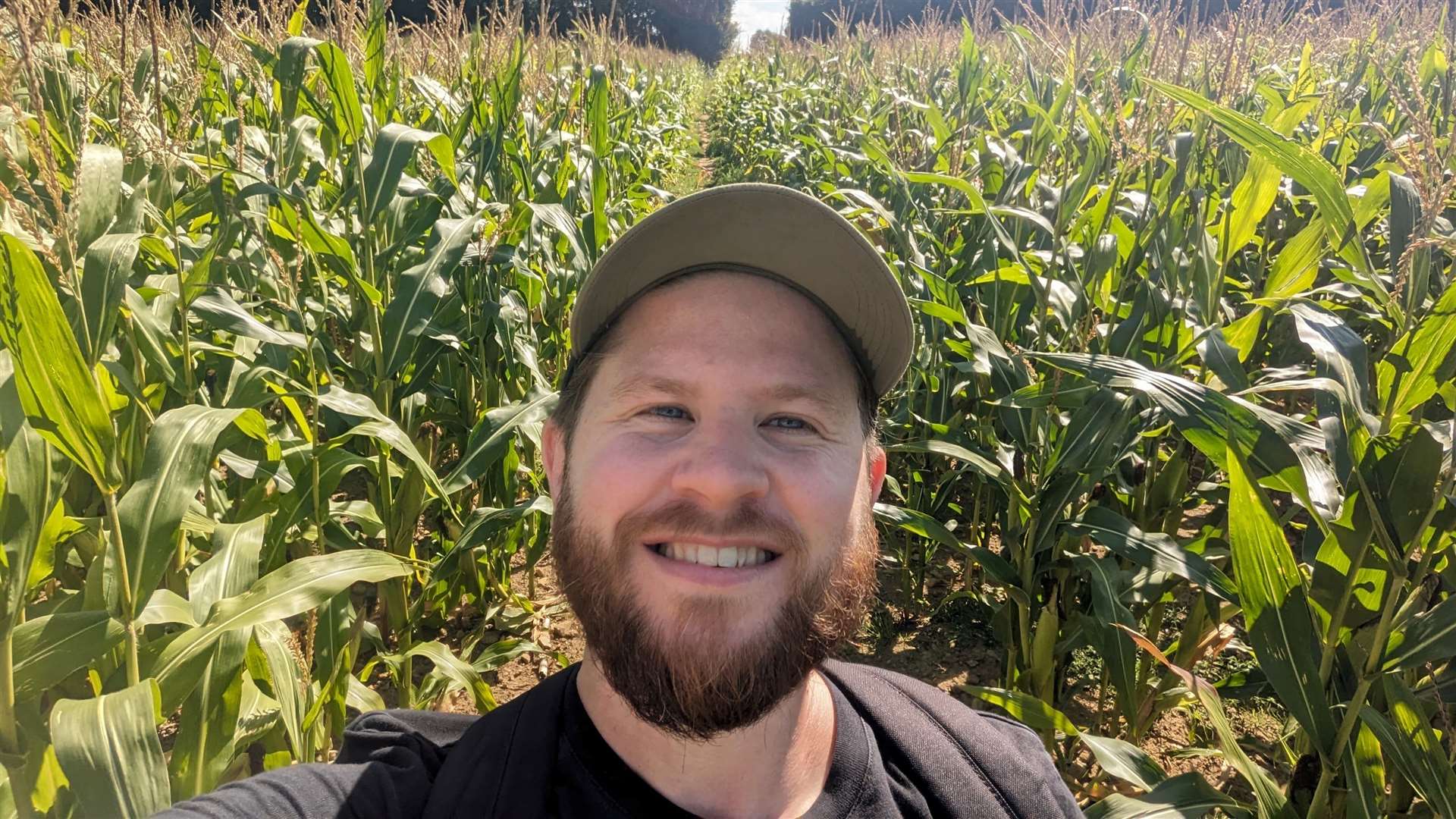 Rhys Griffiths passing through a field on his way to his first pub stop