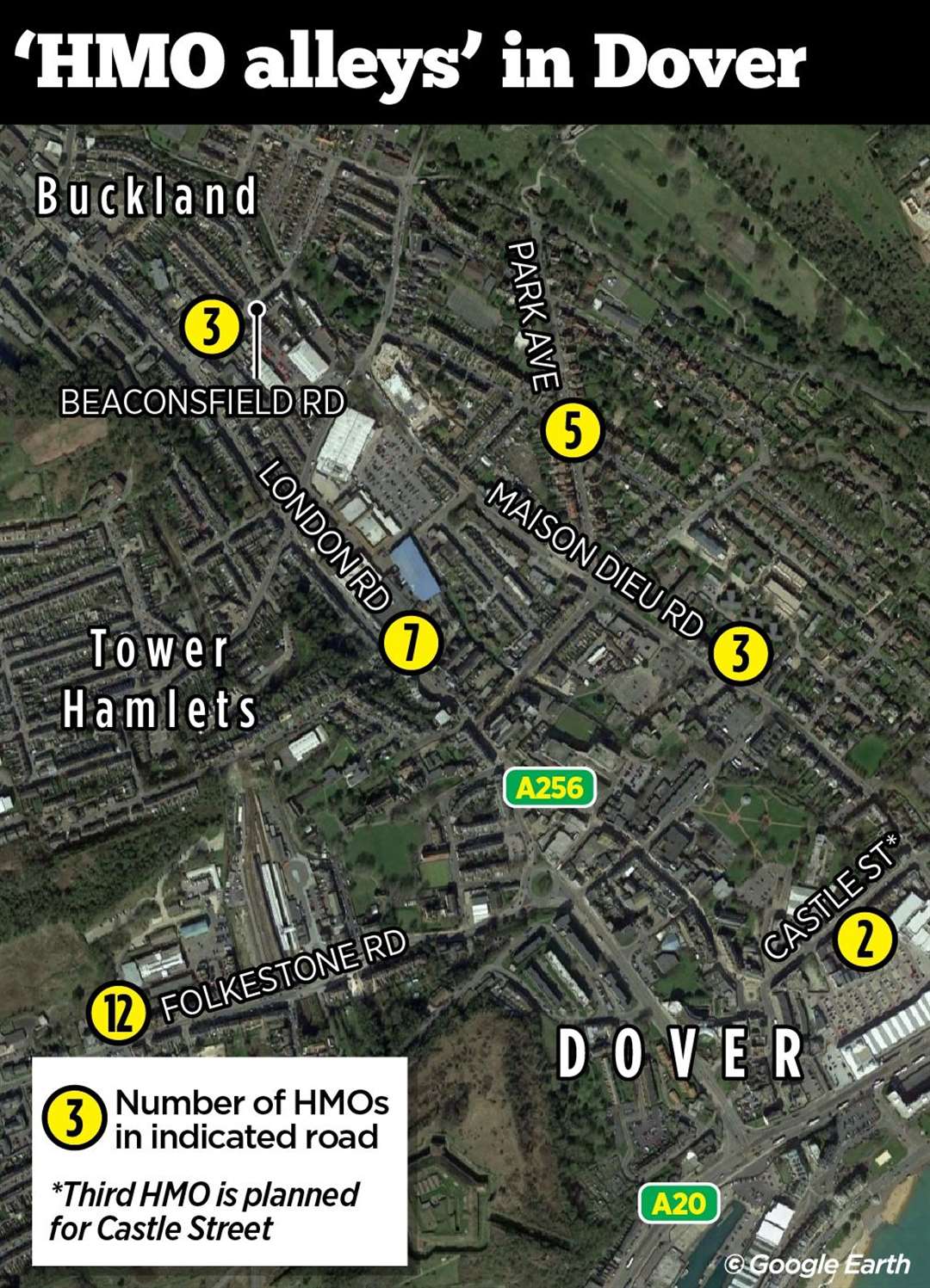 Where most of Dover's HMOs are. KMG graphic based from Google Earth