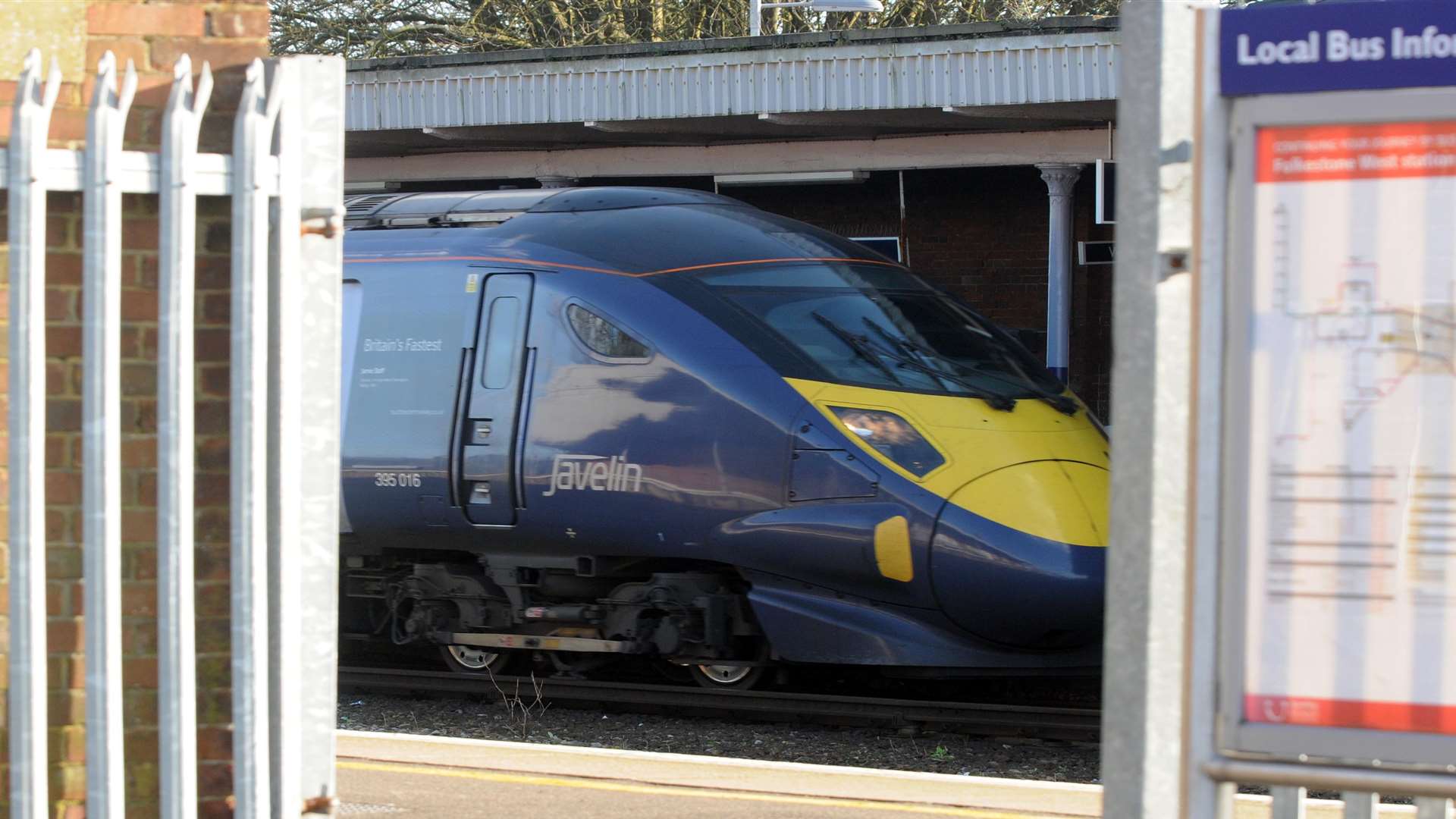 The High Speed train arriving at Folkestone West station