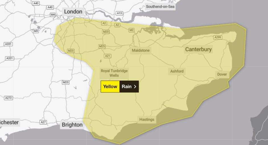 A yellow weather warning for rain has been issued. Picture: The Met Office